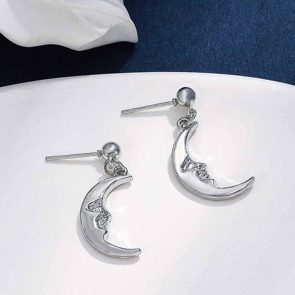 Any 3/$25! Silver Man-in-the-Moon Drop Stud Earrings - Picture 4 of 7